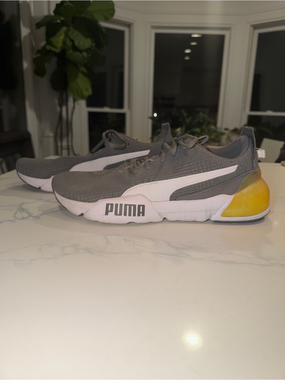 Puma Gray, White & Yellow Athletic Sneakers